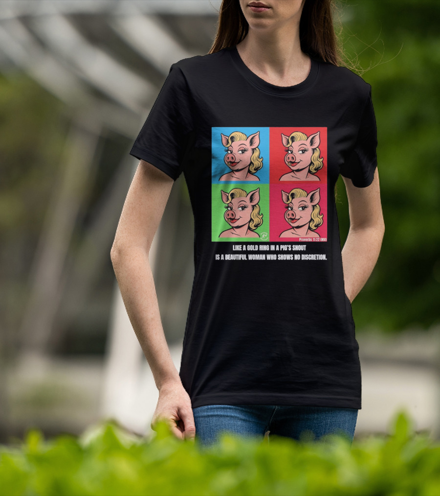 Proverbs 11:22 NIV Pig Pop Art Style Blonde Pig Panels T-Shirt
