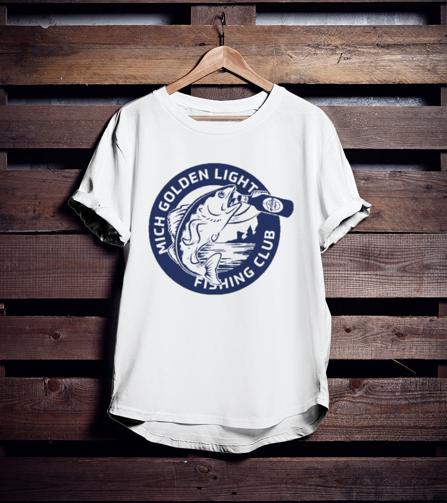 Mich Golden Light Fishing Club Logo With Fish And Bottle T-Shirt