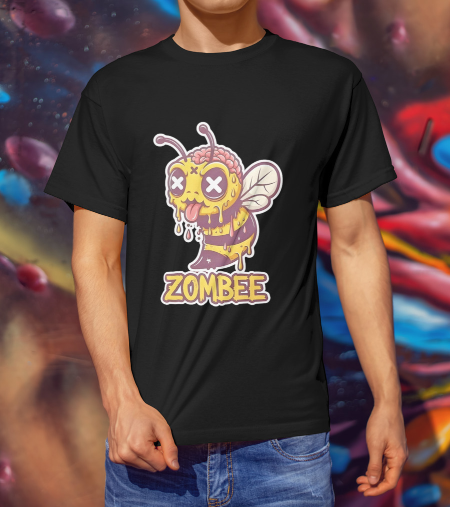 Zombee Dripping Brain Honey Zombie Insect Pun T-Shirt