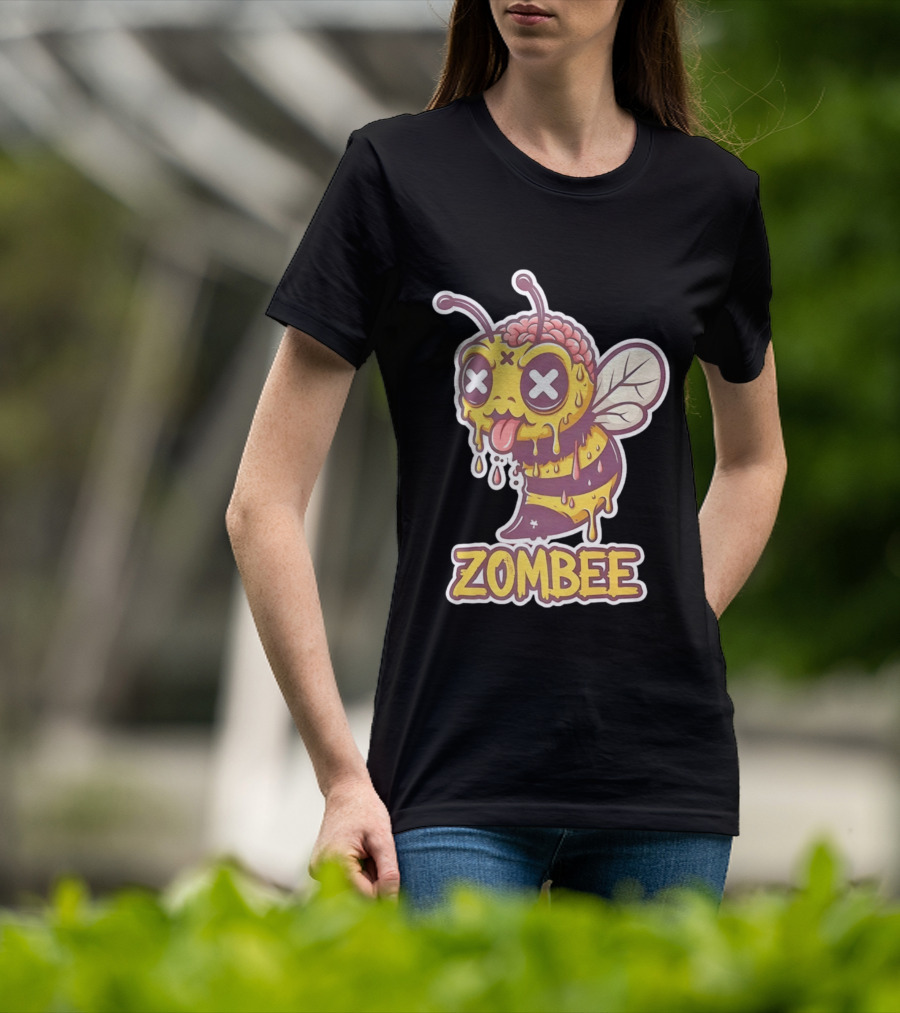 Zombee Dripping Brain Honey Zombie Insect Pun T-Shirt