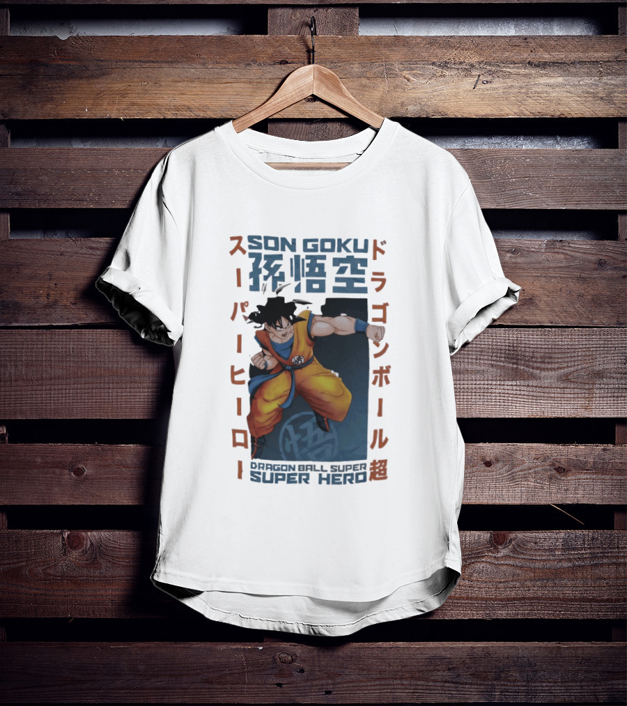 Son Goku Dragon Ball Super Hero Japanese Text Anime T-Shirt