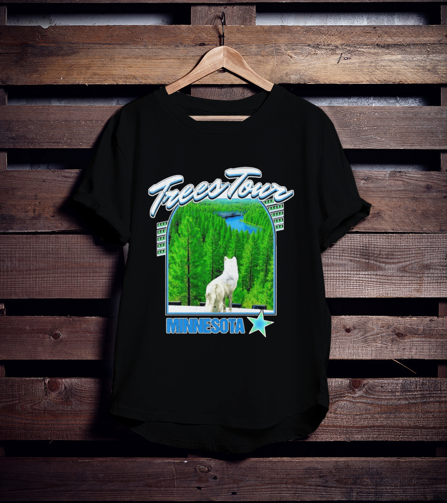 Frees Tour Minnesota Timberwolves Forest Wolf Lake Scenery T-Shirt