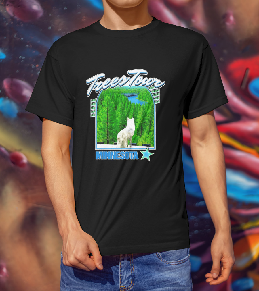 Frees Tour Minnesota Timberwolves Forest Wolf Lake Scenery T-Shirt