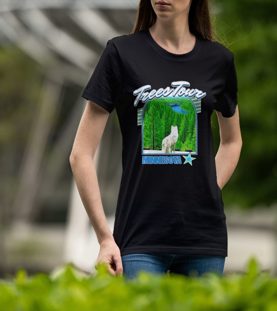 Frees Tour Minnesota Timberwolves Forest Wolf Lake Scenery T-Shirt