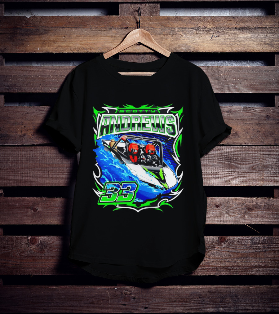 Scotty Andrews 33 Racing Driver Hydroplane Speedboat Adventure T-Shirt