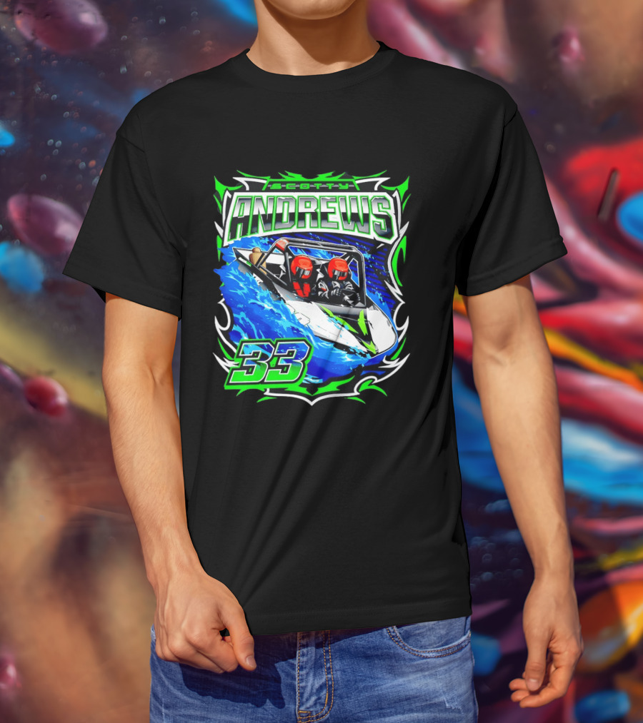 Scotty Andrews 33 Racing Driver Hydroplane Speedboat Adventure T-Shirt