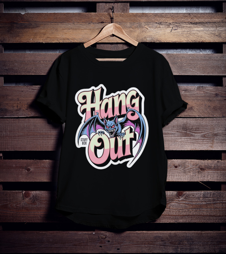 Stuff Box Hang Out Bat Creepy Cartoon T-Shirt