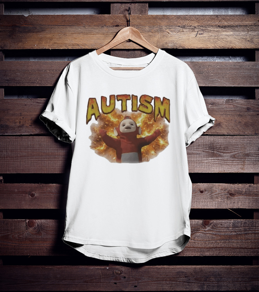 Autism Teletubbies Character With Fiery T-Shirt