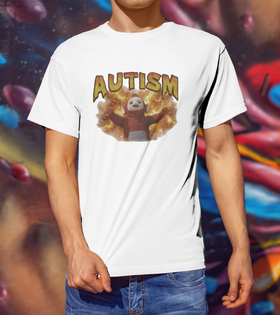 Autism Teletubbies Character With Fiery T-Shirt