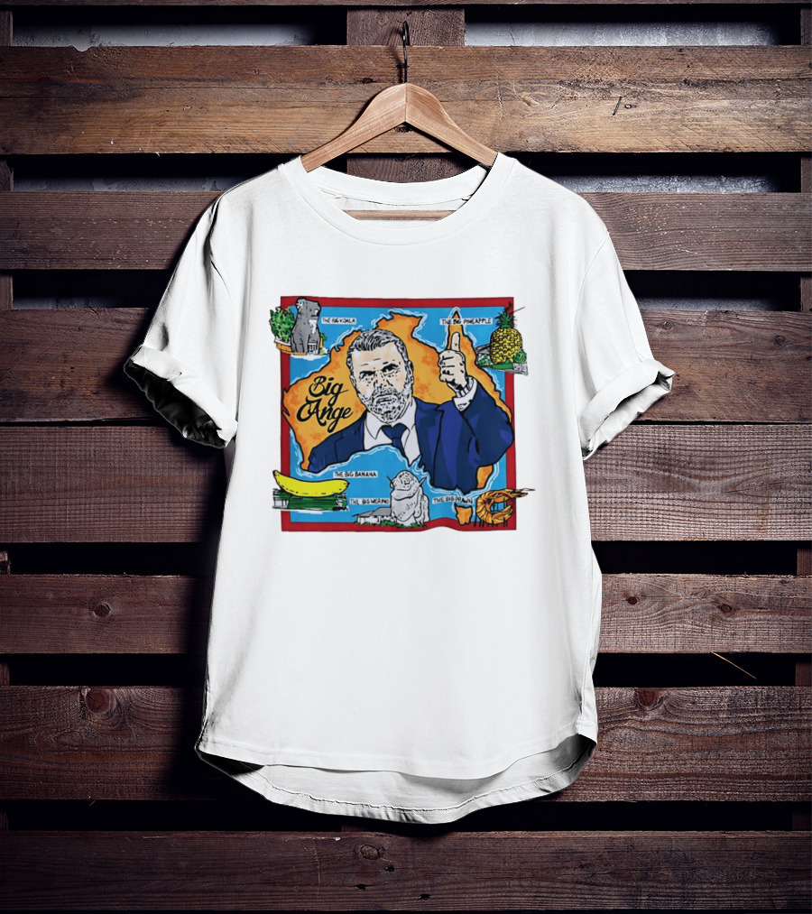 Big Ange Cartoon Australia Map With Koala Pineapple Banana Merino Prawn T-Shirt