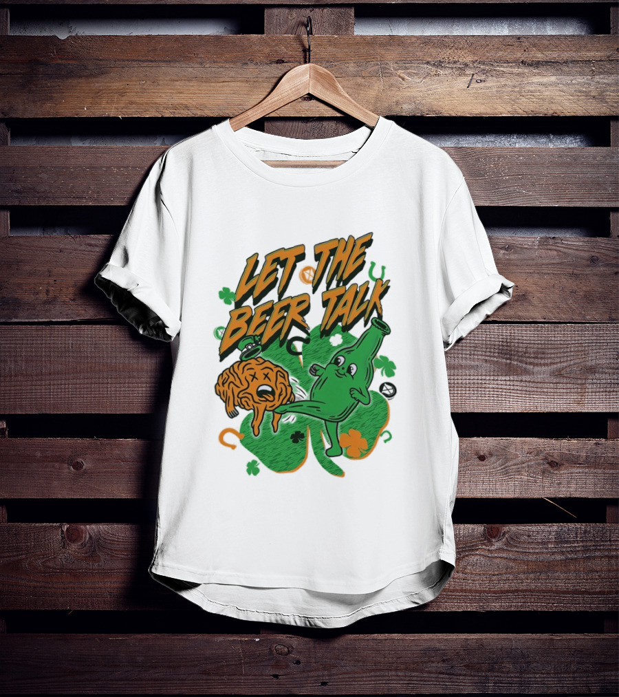 Let The Beer Talk St. Patrick's Day Brain Shamrock Bottle T-Shirt