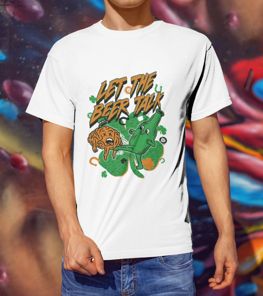 Let The Beer Talk St. Patrick's Day Brain Shamrock Bottle T-Shirt