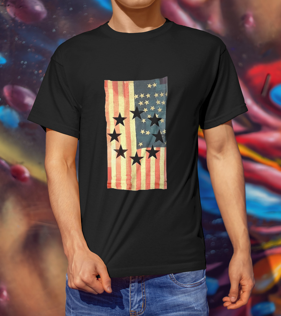 American Flag Black Stars Vintage Style Patriotic T-Shirt