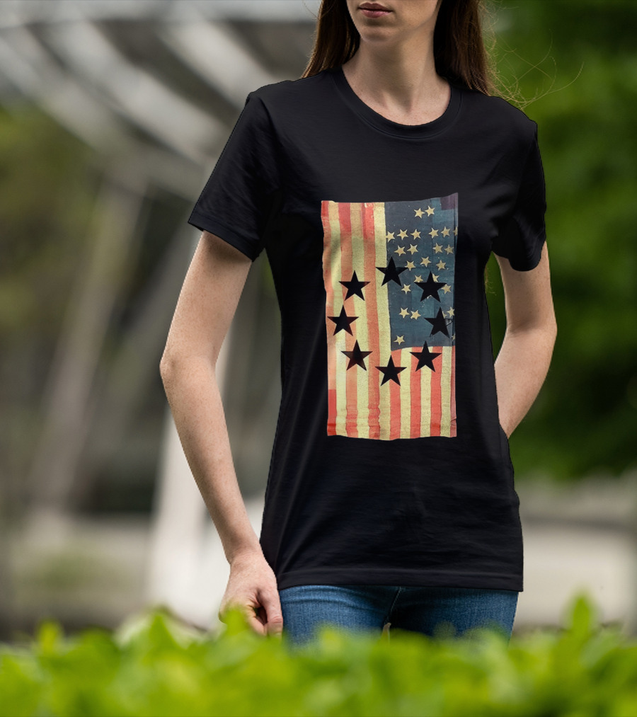 American Flag Black Stars Vintage Style Patriotic T-Shirt