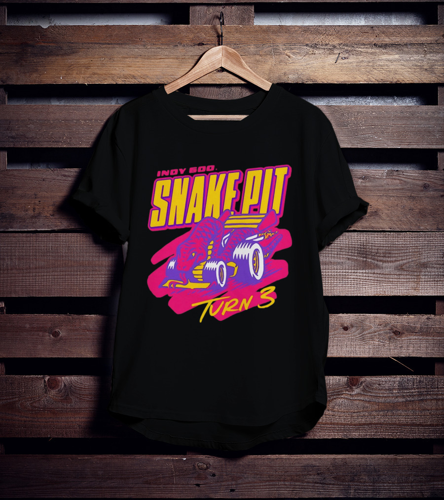 Indy 500 Snake Pit Turn 3 Racing Car With Snake T-Shirt