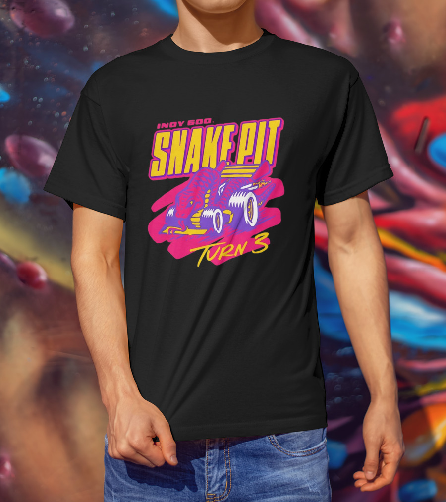 Indy 500 Snake Pit Turn 3 Racing Car With Snake T-Shirt
