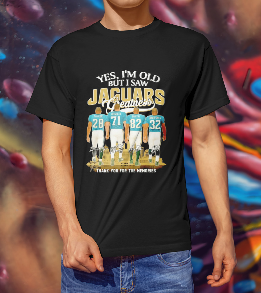 Yes I'm Old But I Saw Jaguars Greatness Taylor Boselli Smith Jones Drew City Skyline Thank You For The Memories T-Shirt