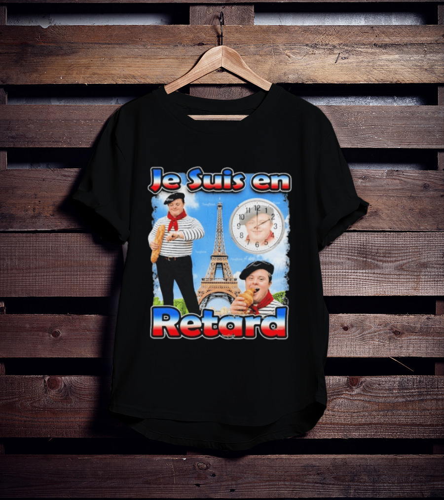 Je Suis En Retard Paris Eiffel Tower Baguette Striped Outfit Motif T-Shirt