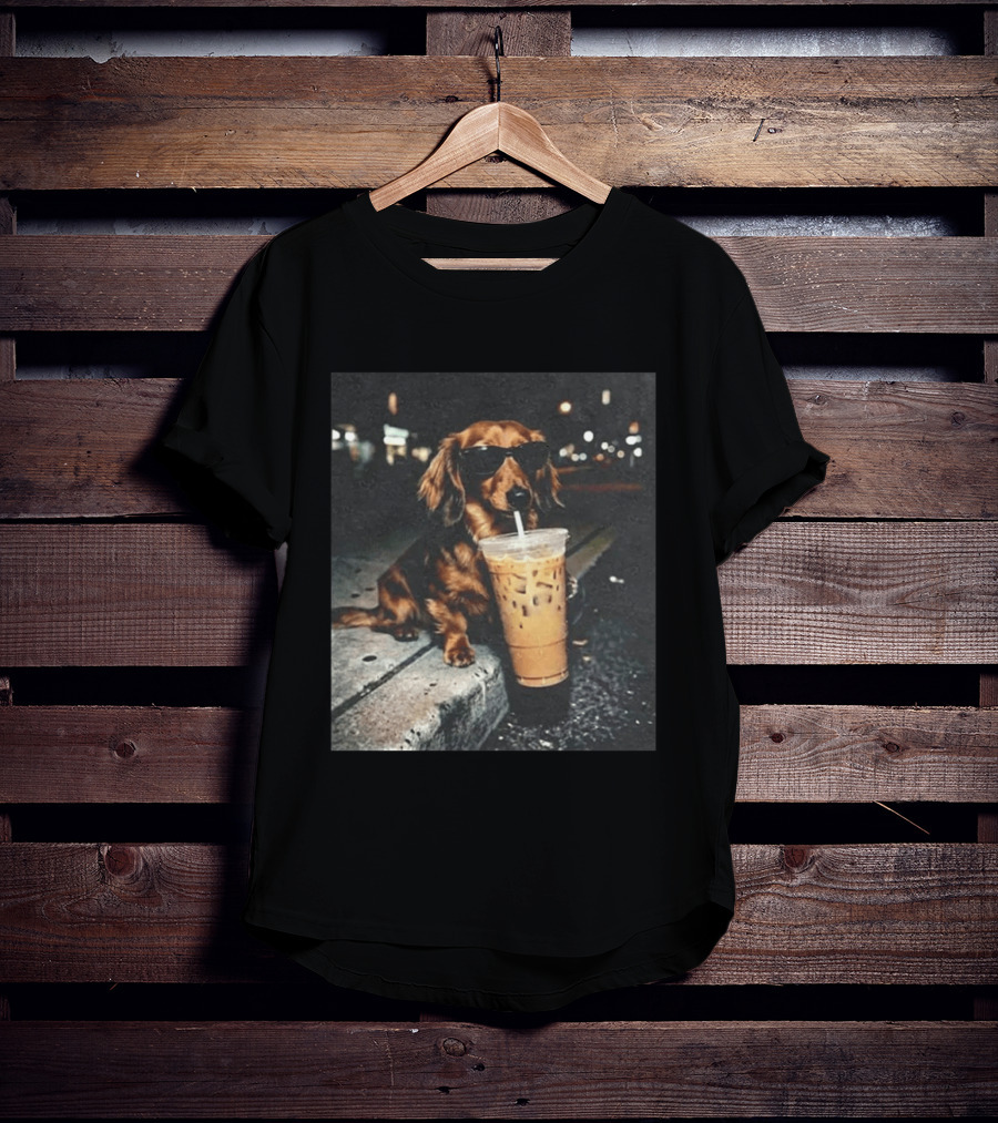 Dachshund Enjoying Iced Coffee With Sunglasses T-Shirt