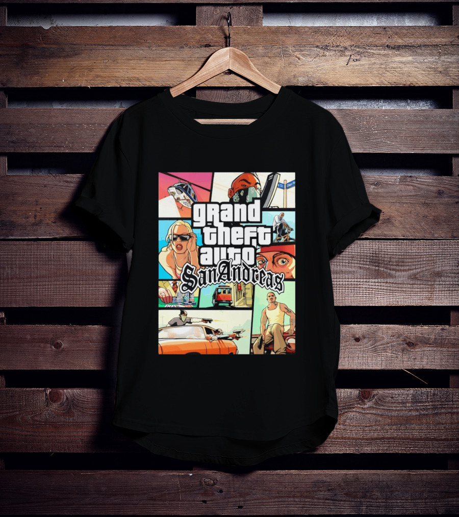 Grand Theft Auto San Andreas Art Collage Characters Scenes T-Shirt
