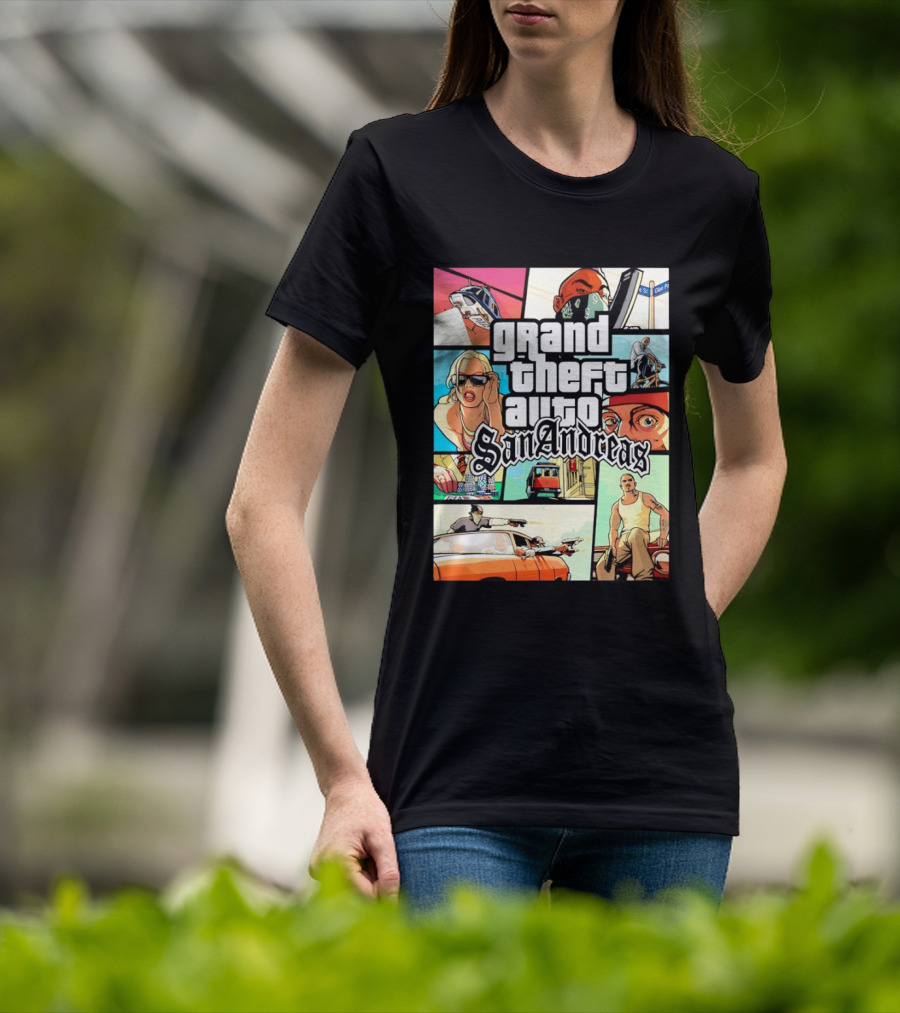Grand Theft Auto San Andreas Art Collage Characters Scenes T-Shirt