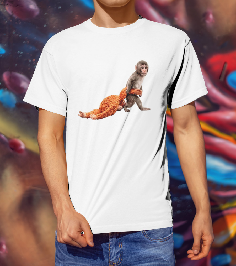 Baby Monkey Dragging Plush Toy Punch T-Shirt
