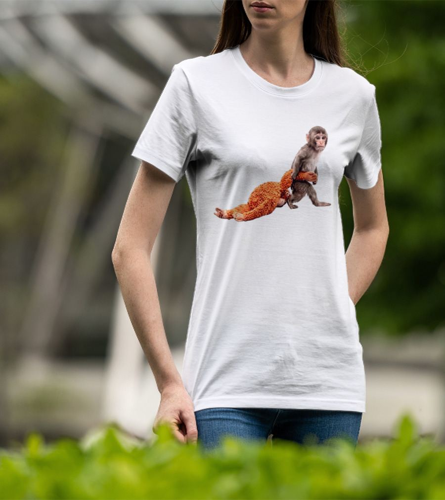 Baby Monkey Dragging Plush Toy Punch T-Shirt