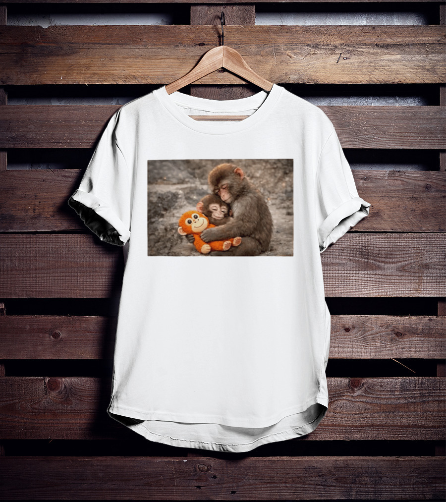 Baby Monkey Hugging Toy And Friend T-Shirt