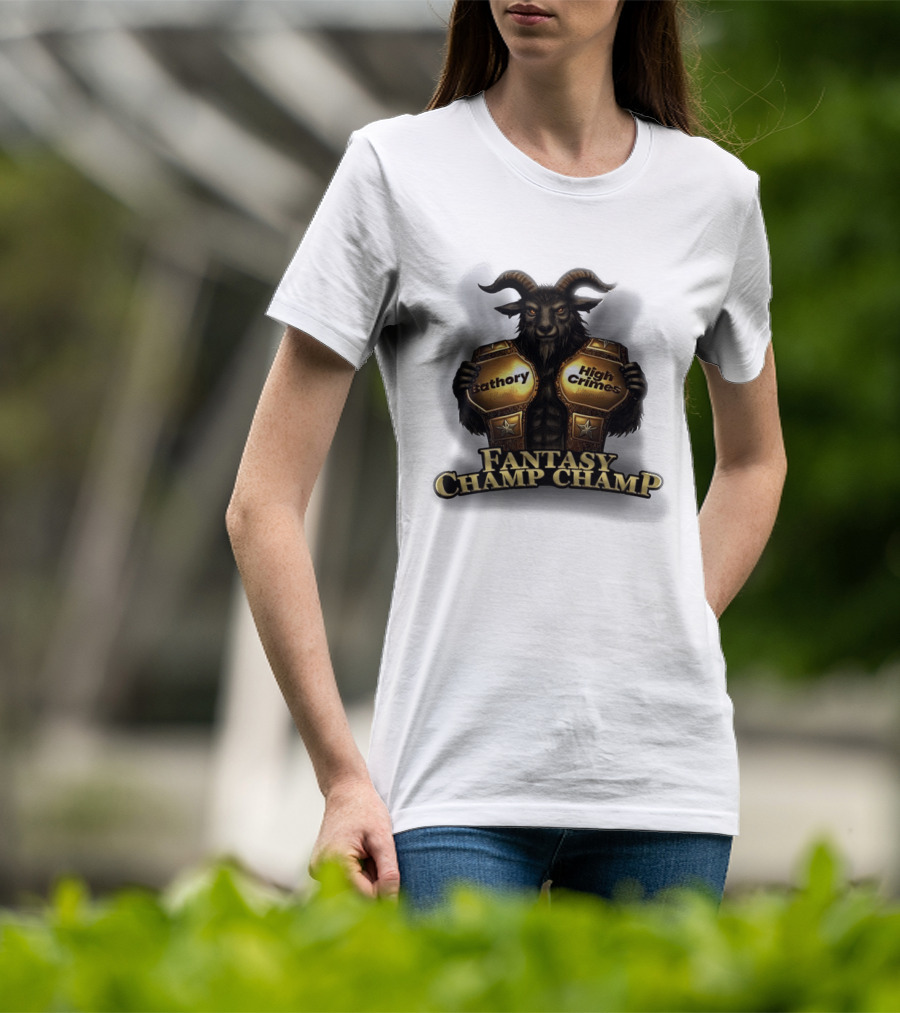 Bathory High Crimes Fantasy Champ Champ Goat Creature Holding Belts T-Shirt