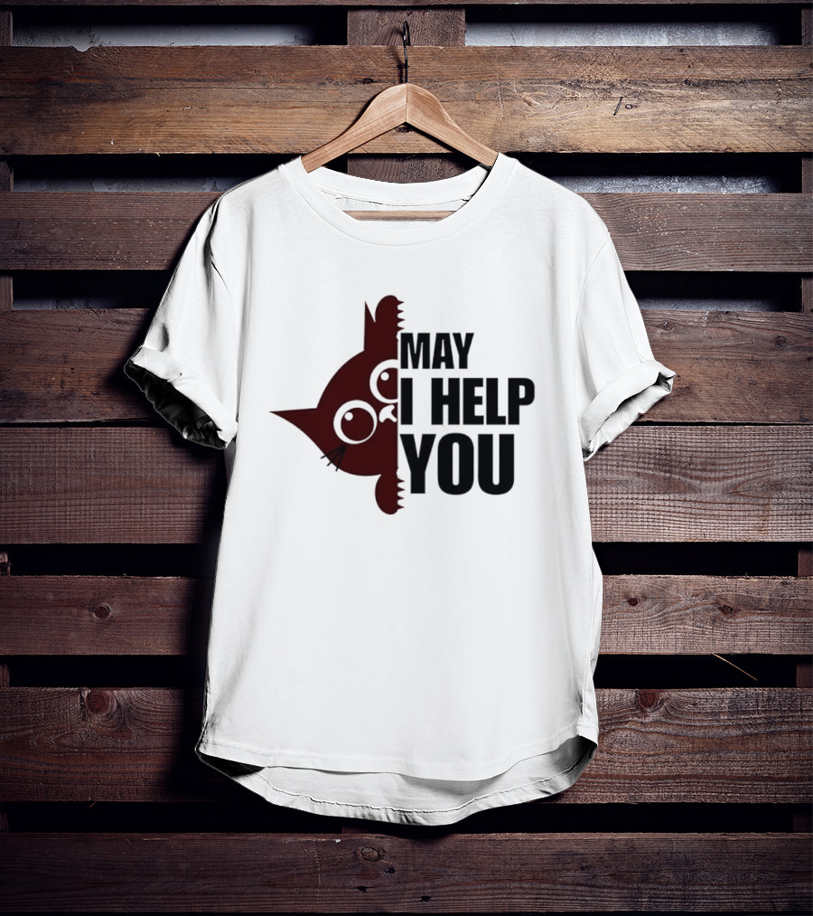 Cat May I Help You Cute Feline Expression Peeking T-Shirt