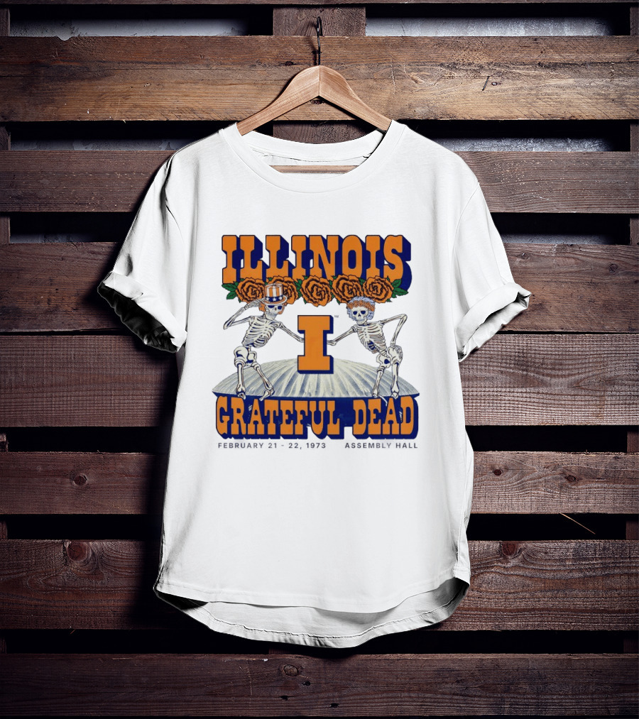 Illinois Grateful Dead February 21 23 1973 Assembly Hall Skeletons And Roses T-Shirt