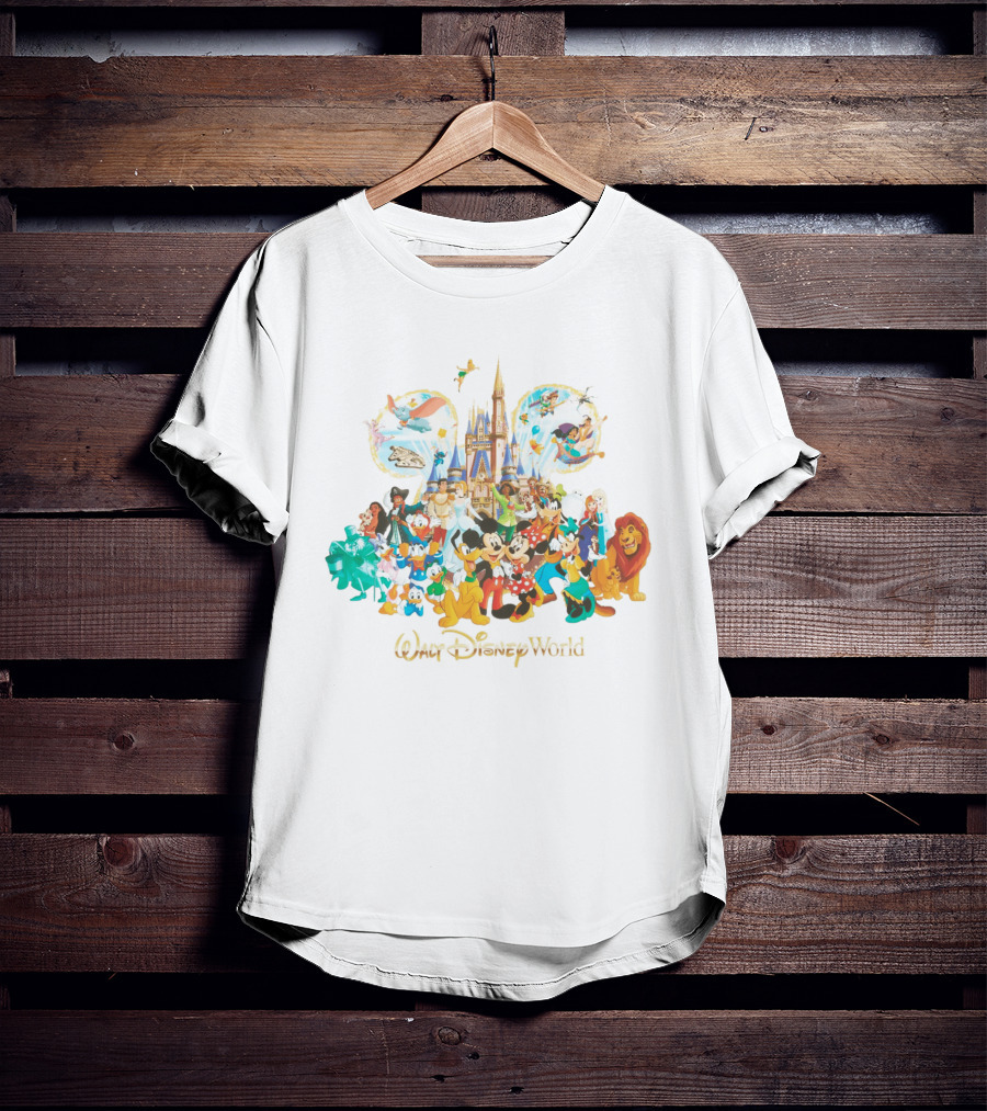 Walt Disney World Mickey Mouse Cinderella Castle Classic Characters Dumbo Tinker Bell Simba Elsa T-Shirt