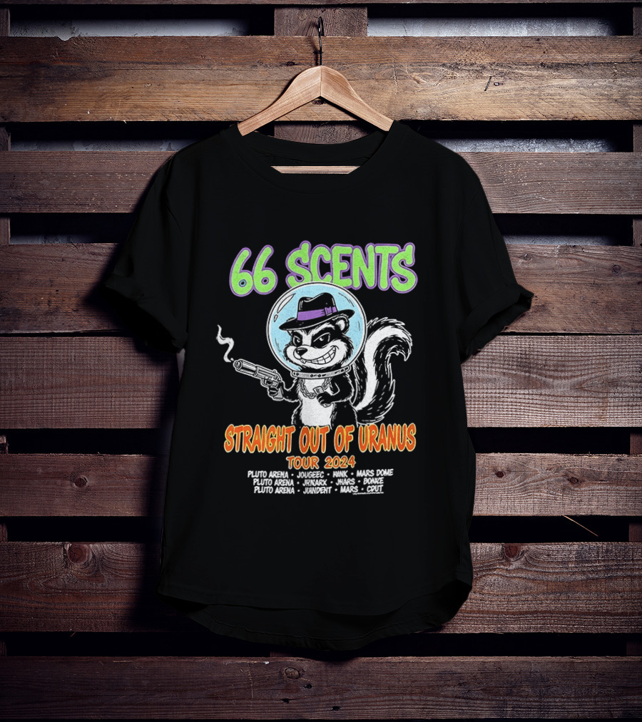 66 Scents Straight Out Of Uranus Tour 2024 Skunk Smoking Gun Adventure T-Shirt