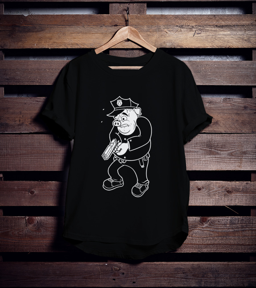 ACAB Pig Cop Cartoon Character With Gun T-Shirt