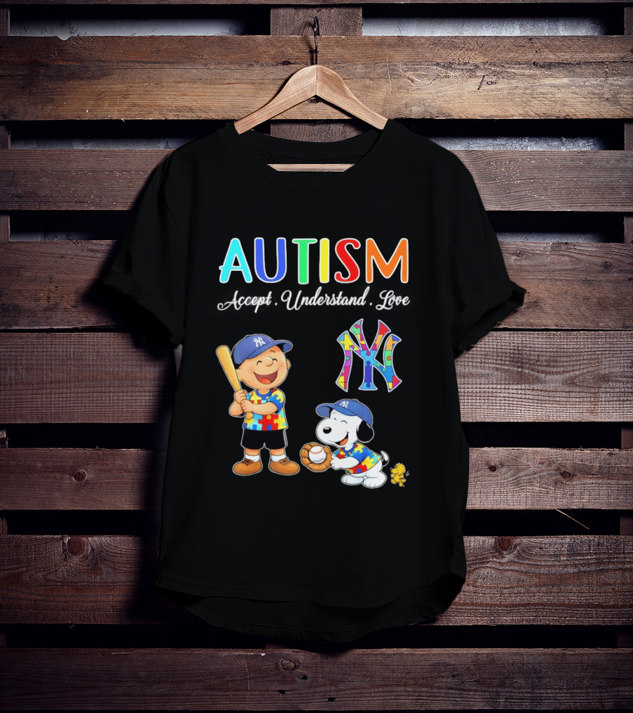 Charlie Brown Snoopy New York Yankees Autism Accept Understand Love T-Shirt