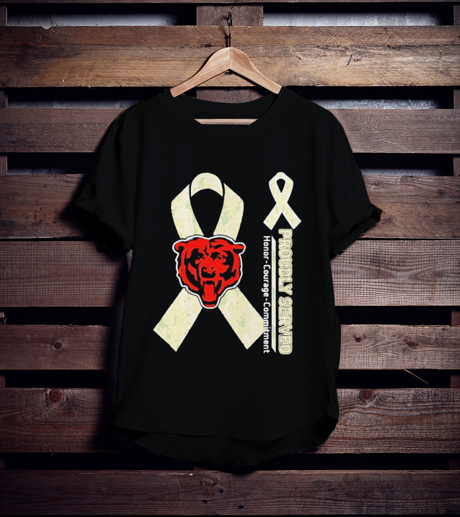 Chicago Bears Proudly Served Honor Courage Commitment Support Ribbon T-Shirt