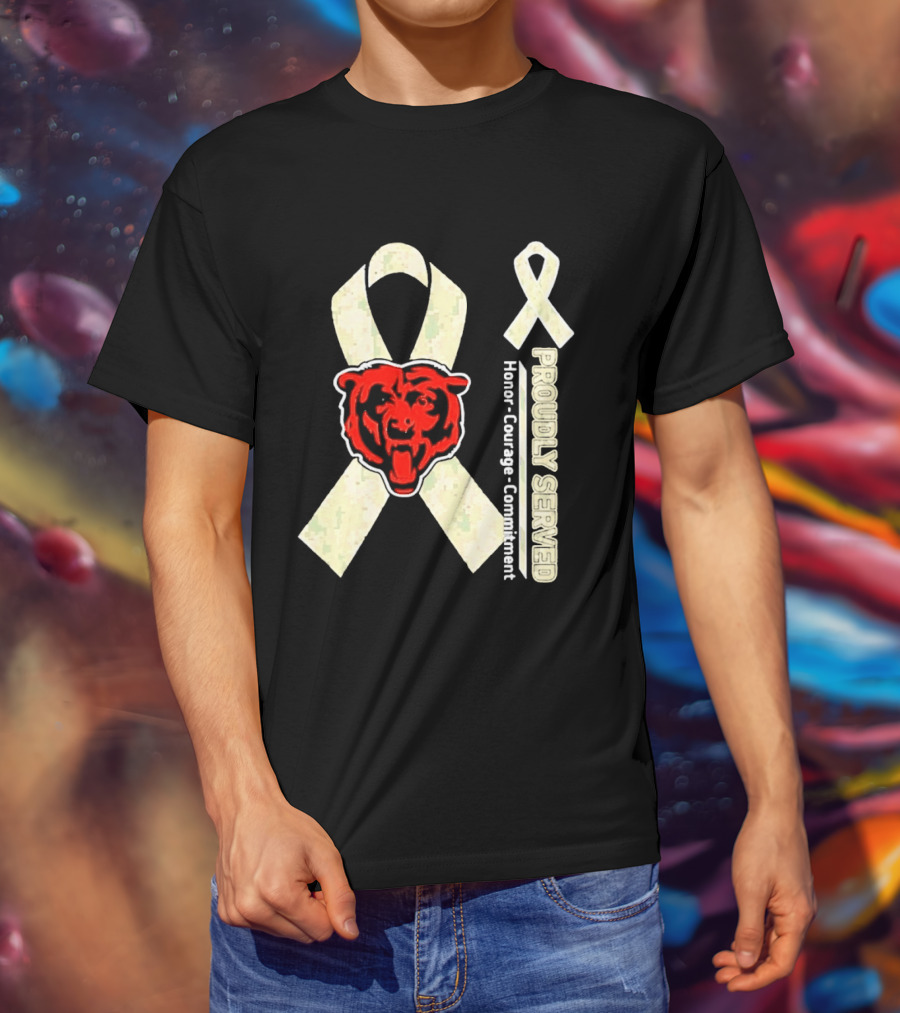 Chicago Bears Proudly Served Honor Courage Commitment Support Ribbon T-Shirt