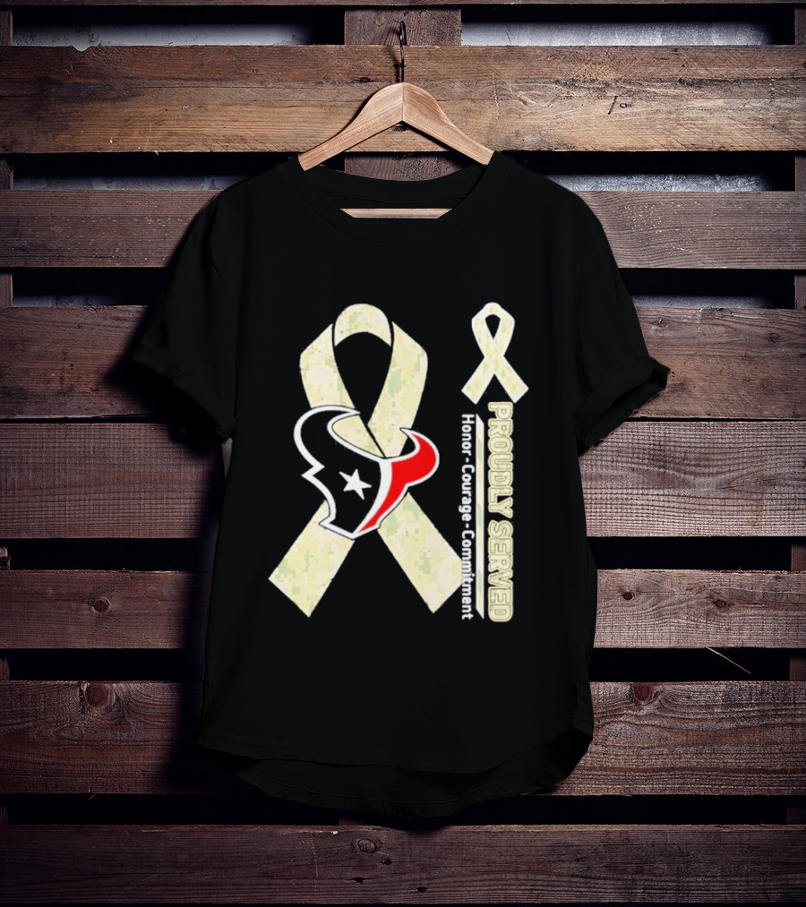 Houston Texans Camo Ribbon Proudly Served Honor Courage Commitment T-Shirt