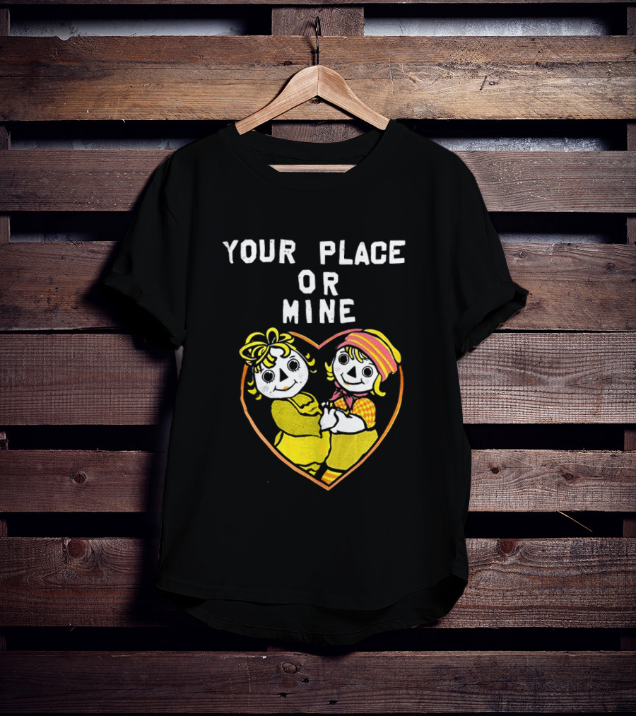 Your Place Or Mine Romantic Cartoon Couple In Heart T-Shirt