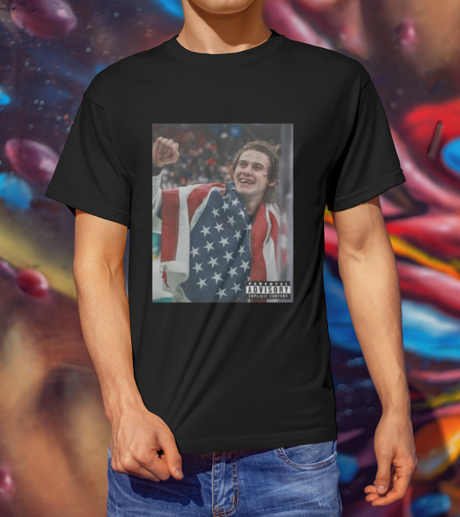 Parental Advisory USA Flag Jack Hughes Lost Teeth T-Shirt