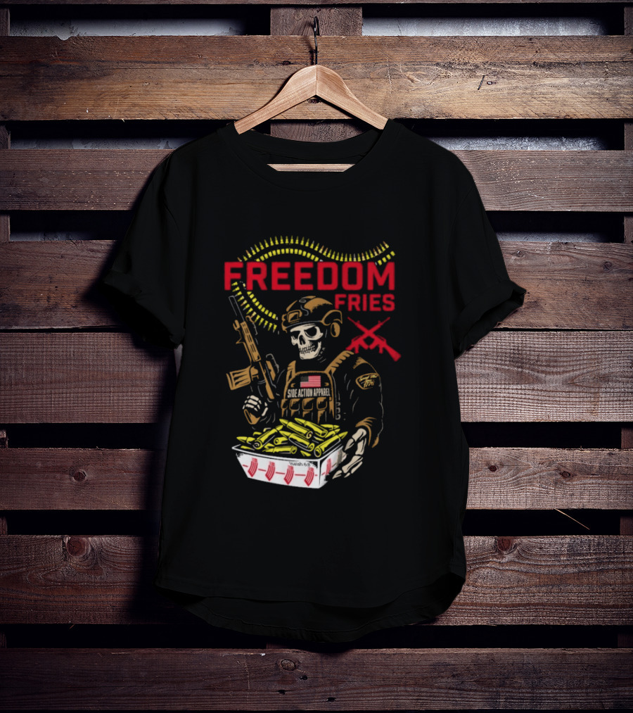 Freedom Fries Military Skeleton With USA Flag And Rifle T-Shirt