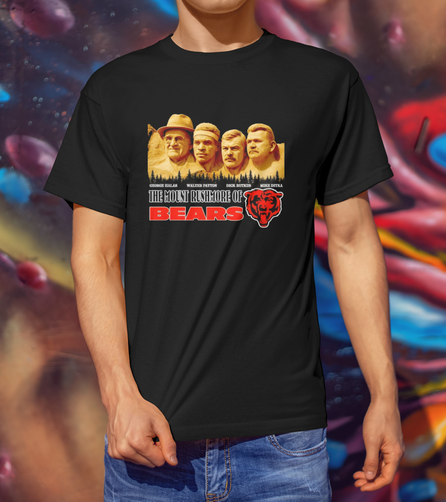 George Halas Walter Payton Dick Butkus Mike Ditka Chicago Bears Mount Rushmore T-Shirt