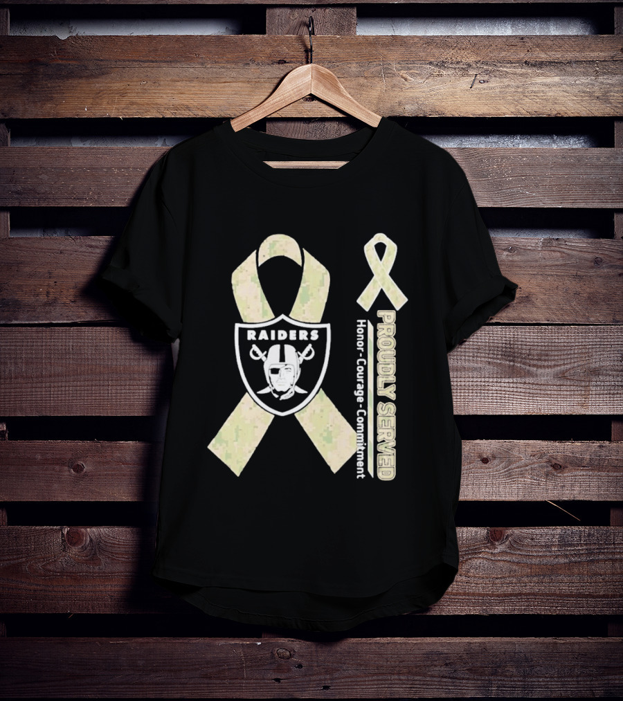Las Vegas Raiders Camouflage Ribbon Proudly Served Honor Courage Commitment T-Shirt