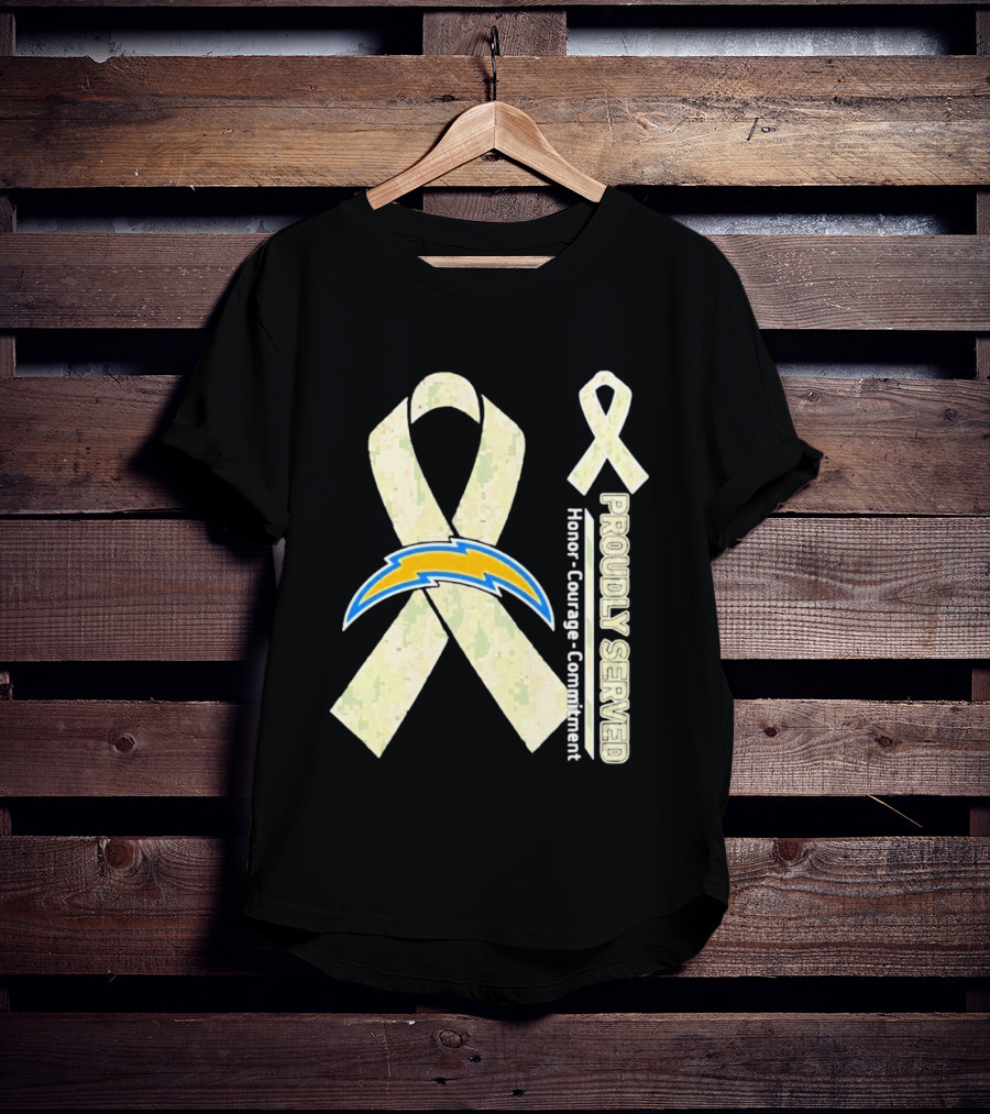 Los Angeles Chargers Proudly Served Honor Courage Commitment Ribbon T-Shirt