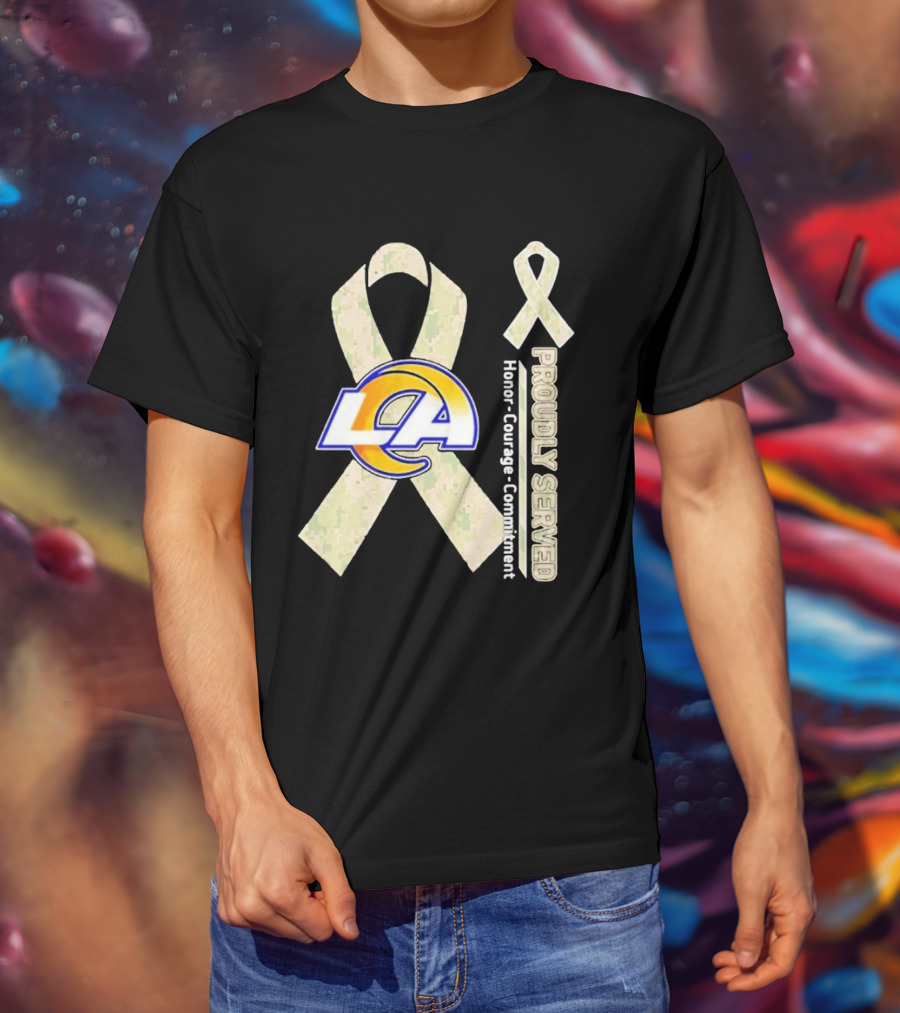 Los Angeles Rams Proudly Served Honor Courage Commitment Ribbon T-Shirt