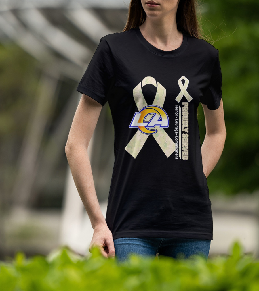 Los Angeles Rams Proudly Served Honor Courage Commitment Ribbon T-Shirt