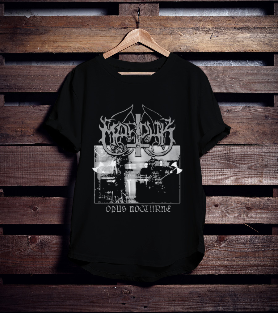 Marduk Opus Nocturne Album Cover With Cross And Inverted Pentagram T-Shirt