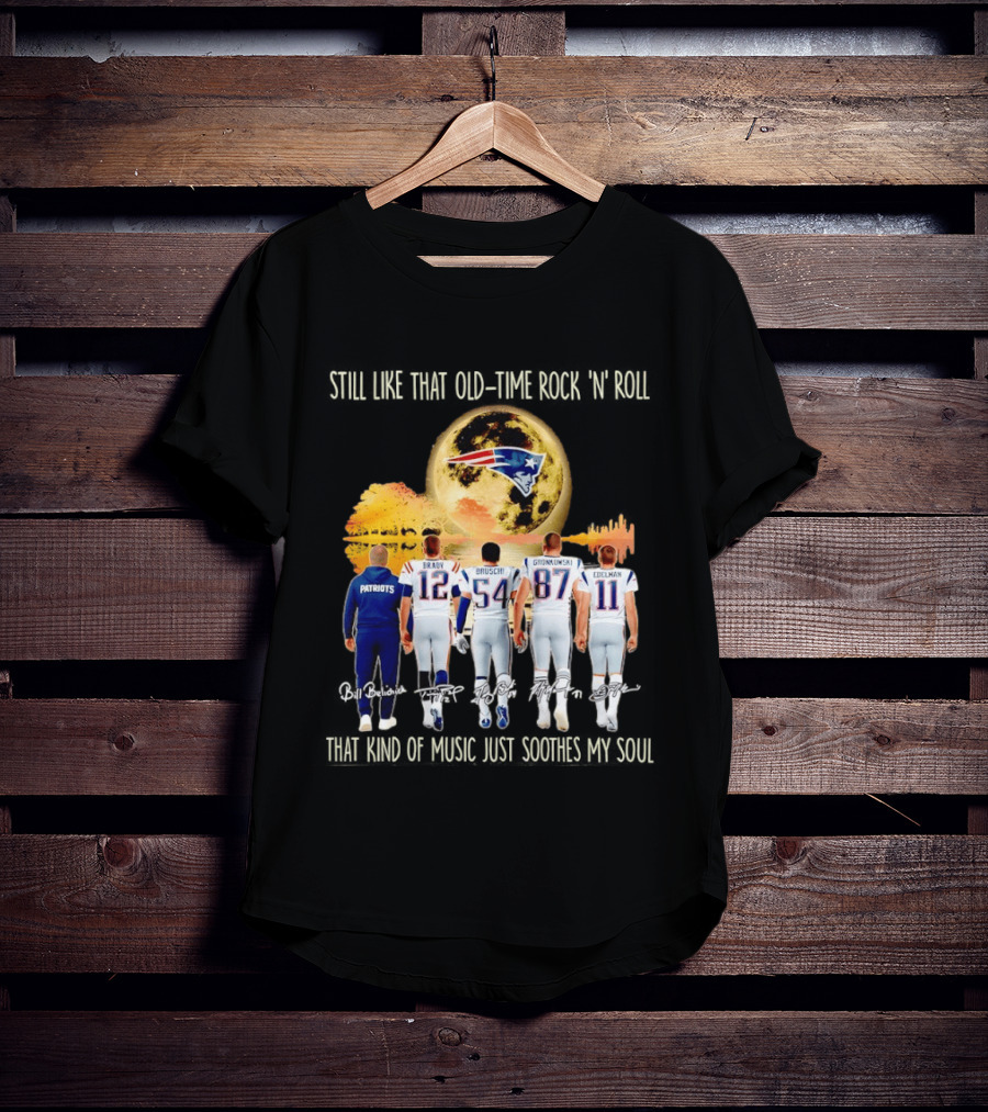 Patriots Brady Bruschi Gronkowski Edelman Old Time Rock 'n' Roll Moon T-Shirt