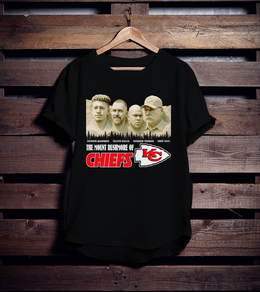 Patrick Mahomes Travis Kelce Derrick Thomas Andy Reid Kansas City Chiefs Mount Rushmore T-Shirt