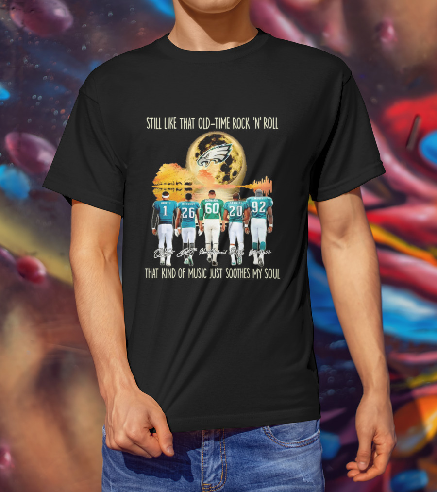 Philadelphia Eagles Players Hurts Barkley Dickerson Dawkins White Old Time Rock 'n' Roll T-Shirt